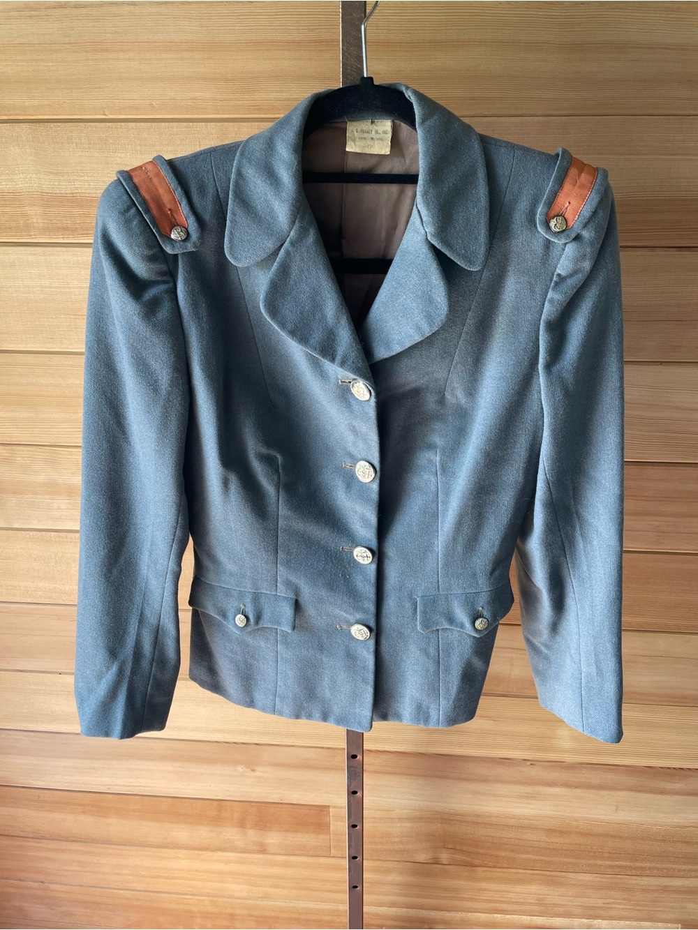 Vintage Women's Grey Wool Tailored Blazer with Contrast Shoulder Detail